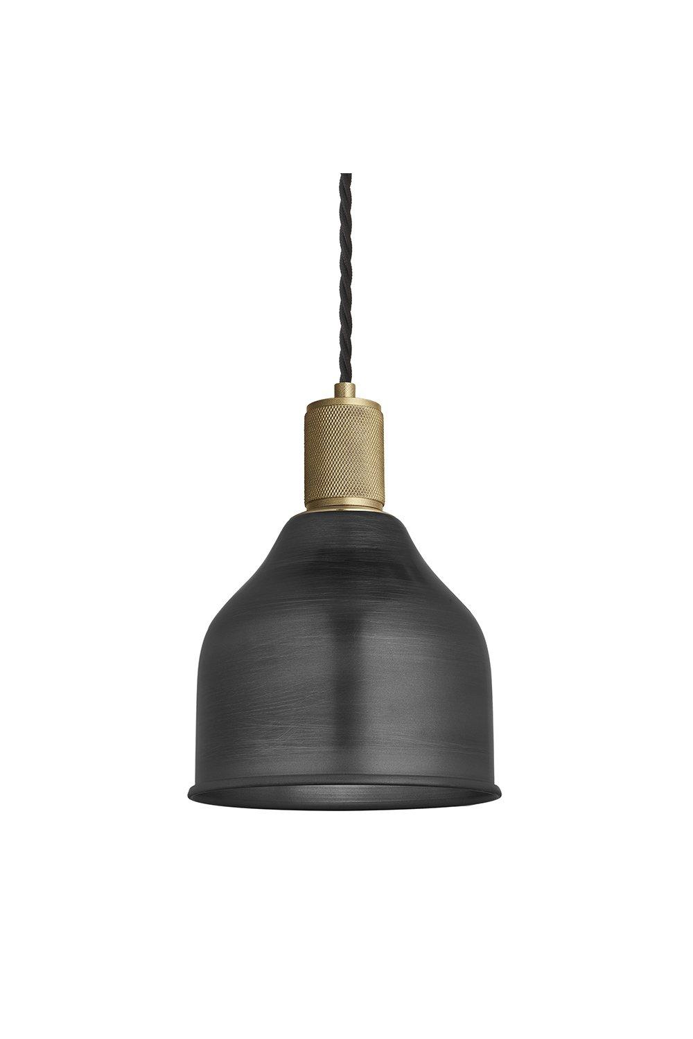 Knurled Cone Pendant Light, 7 Inch, Pewter, Brass Holder